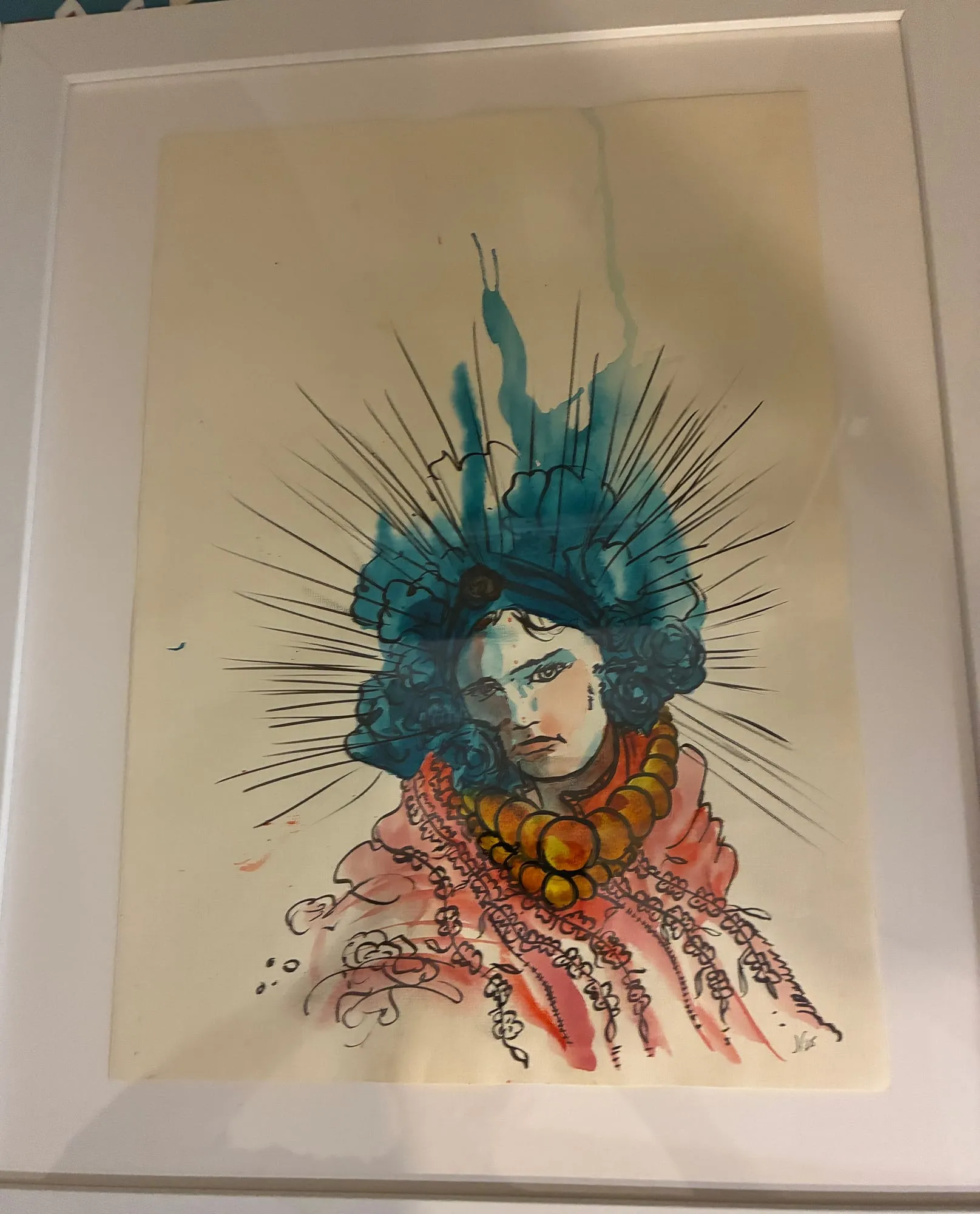 Untitled (Amber Necklace), watercolor and pen and ink on paper, 2022