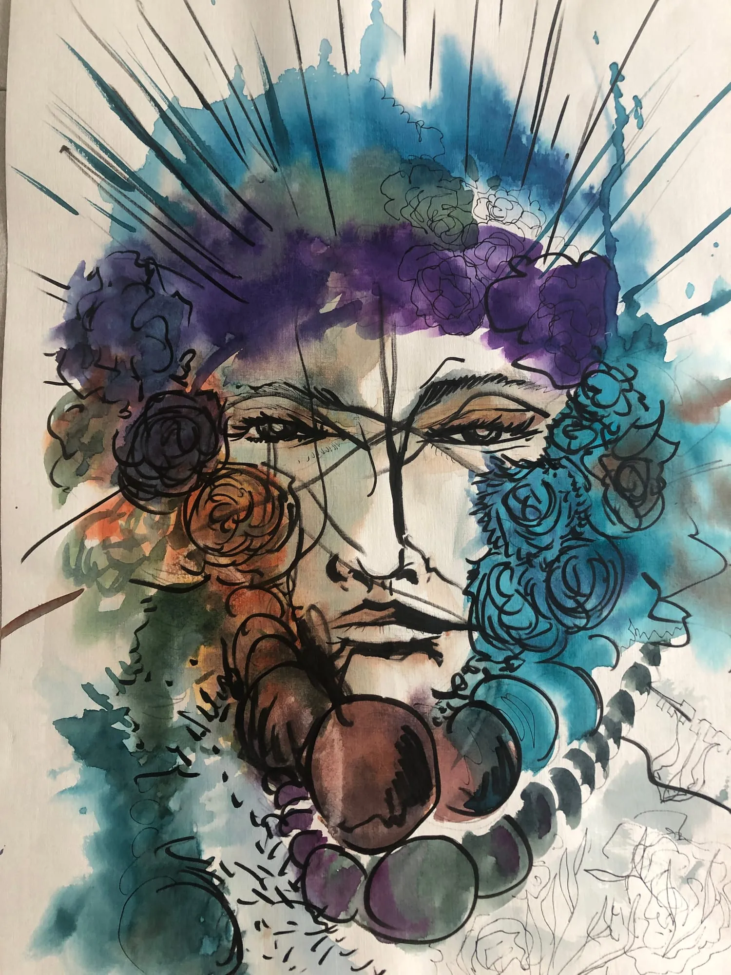 Blue Halo, watercolor and pen and ink on paper, 2022