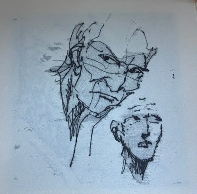 Napkin Sketch (Pair), ink on cocktail napkin, 1990s