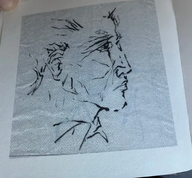 Napkin Sketch (Pensive Man), ink on cocktail napkin, 1990s