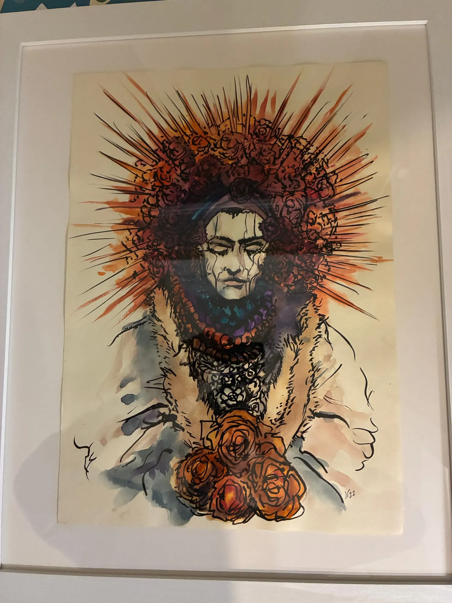 Untitled (Sunburst Halo), watercolor and pen and ink on paper, 2022