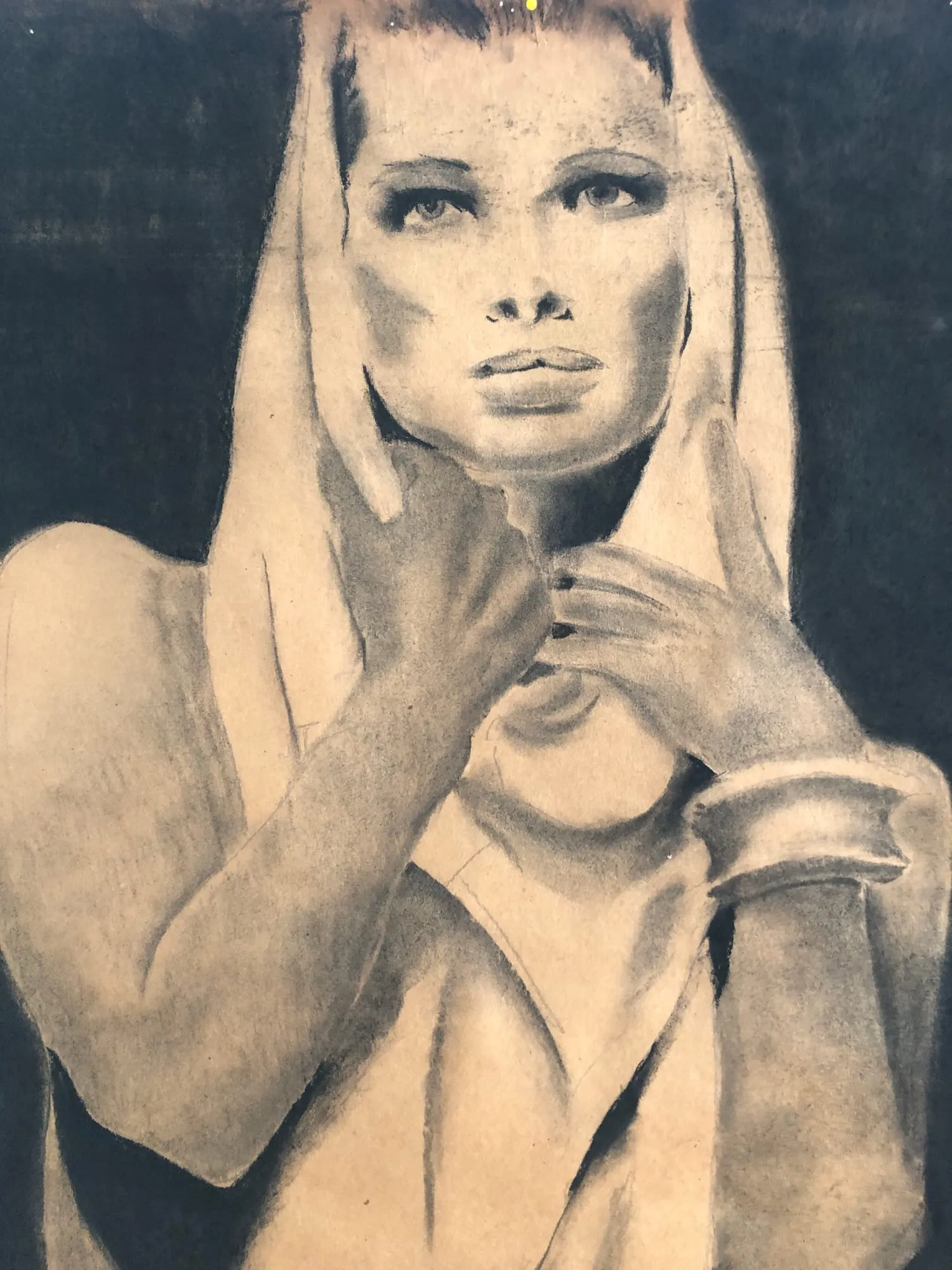 Untitled (Woman in Headscarf), charcoal on kraft paper